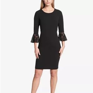 Tommy Hilfiger black lace bell sleeve sheath dress